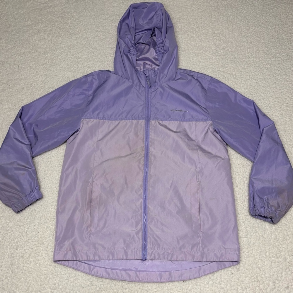 Eddie Bauer Girls Purple Full Zip Hooded Windbreaker Jacket